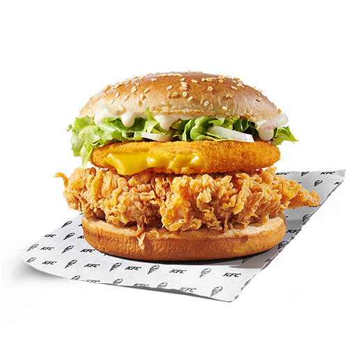 Juicy chicken fillet in original breading with mouth melting cheddar patty, luscious lettuce and sauce. All this is served between two tasty pieces of bun with sesame.
